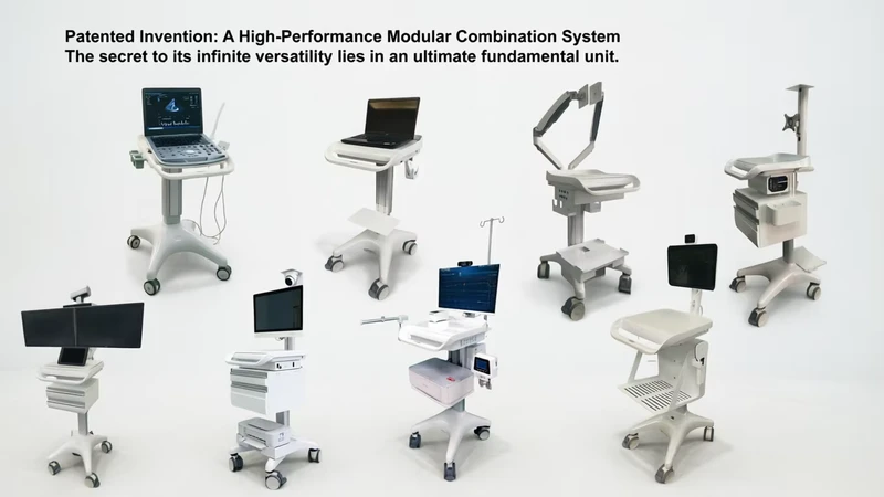 White Mobile Height Adjustable Compact Medical Cart Rolling Hospital Ultrasound Computer Workstation Monitor Arm Keyboard