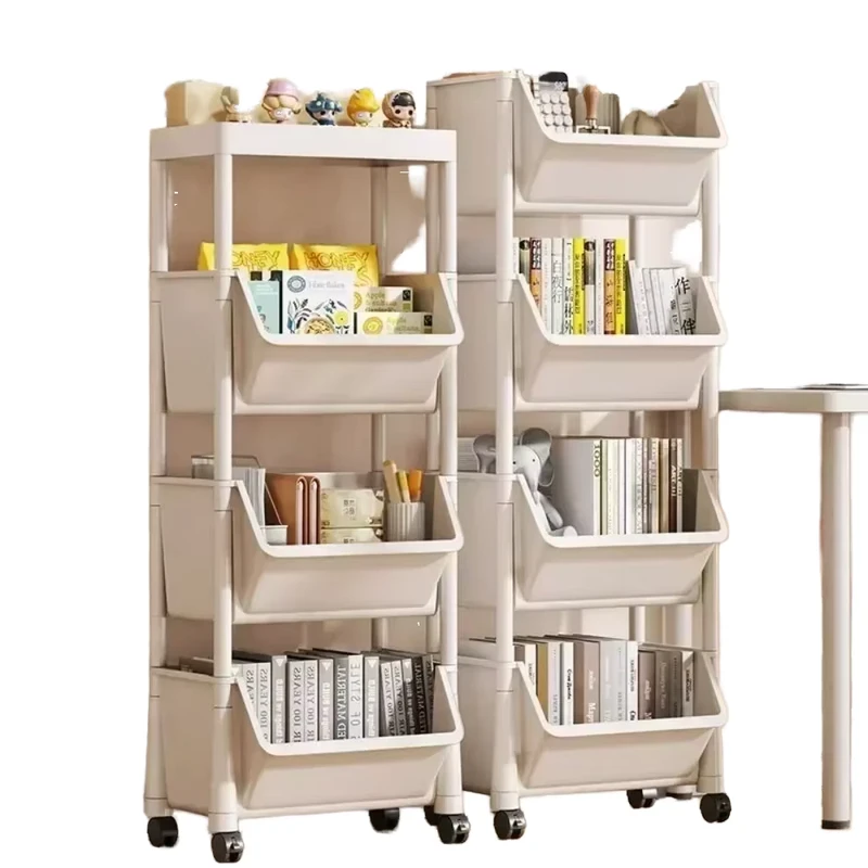 White Plastic Rolling Utility Cart with Three Layer Kitchen Storage Shelf Multifunction Design PP Material