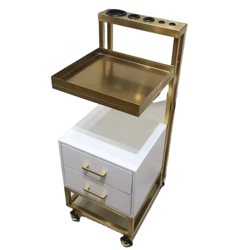 White and Gold Luxury Salon Equipment Beauty Salon Hair Trolley Hairdressing Rolling Cart