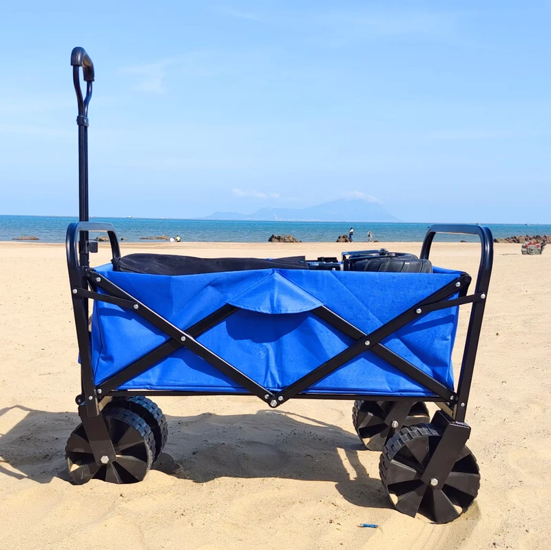 Wide Wheels Foldable Beach Cart Welding Industrial Storage Folding Wagon Outdoor Camping Trolleys