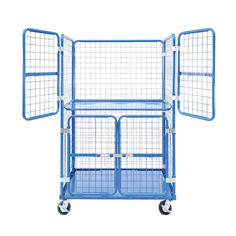 Widely Used Collapsible Nesting Logistic Steel Metal Dismountable Mesh Roll Cage Trolley