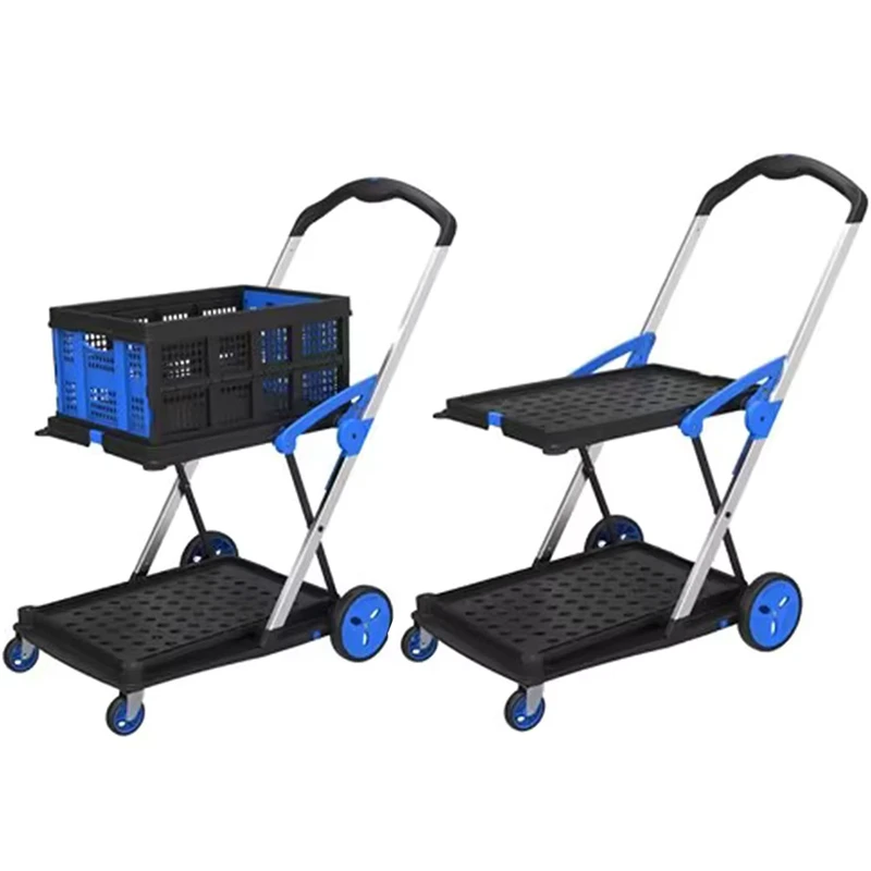 Winslow & Ross 2 Layer Manual Plastic Folding Trolley 4 Wheel Household Trolley Cart