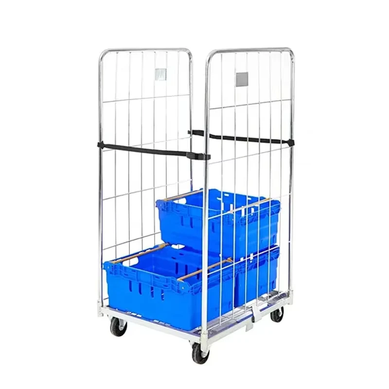 Wire Mesh Full Security Foldable Nesting Laundry Roll Cages Steel Storage Box Heavy Duty Pallet Rack 500kg Capacity Zinc