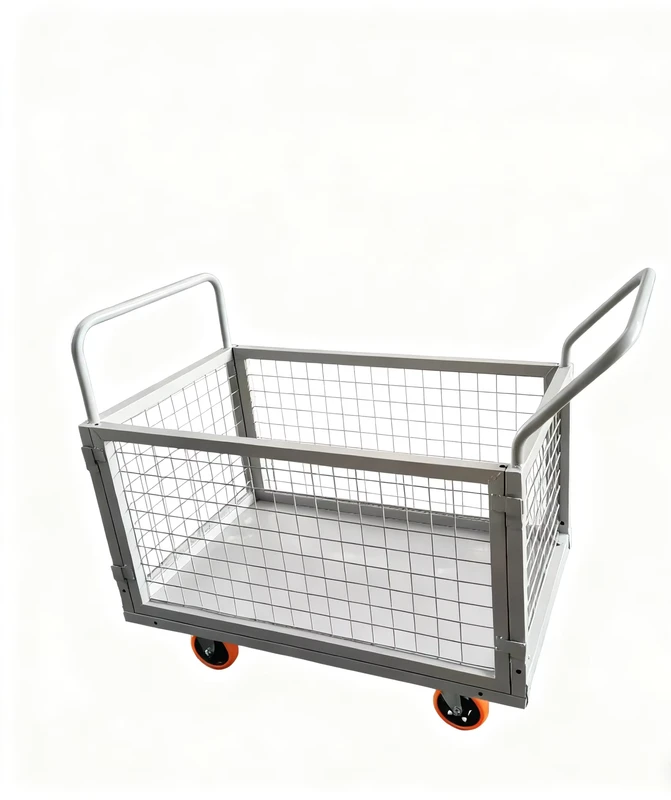 Wire Mesh Hand Truck Heavy Duty Mesh Side Panel Logistics Trolley Warehouse Picking Cart
