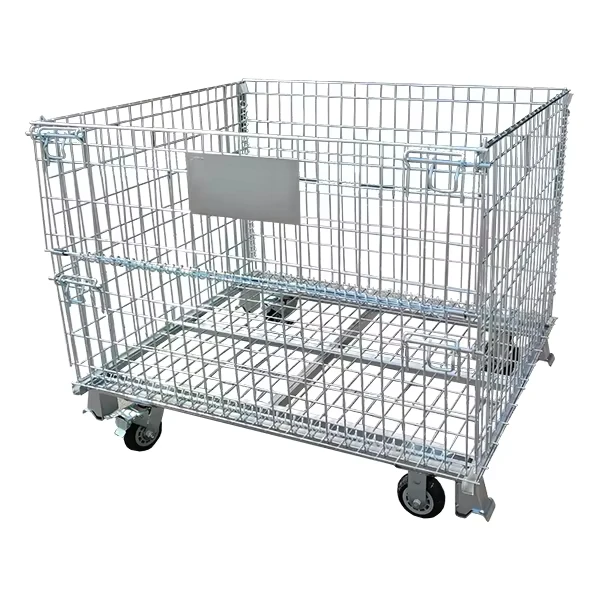 Wire Mesh Pallet with Wheels Stackable Folding Stainless Steel Cage Set Storage Container for Warehouse and Industry