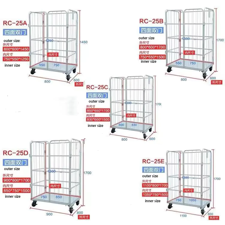 Wire Mesh Roll Cage Pallet Trolley with Shelves Custom Warehouse Safety Laundry Cargo Storage Steel Shopping Trolleys Carton