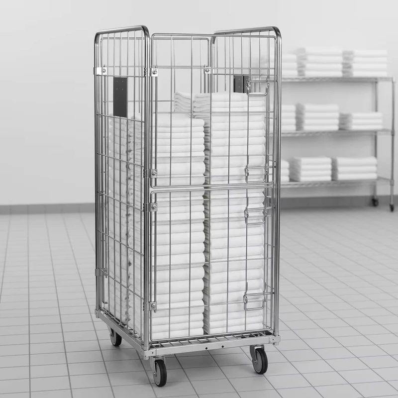 Wire Mesh Roll Container Nesting Welded Q235 Steel Hot Dip Zinc Plated Material Handling Laundry Room Cargo Equipment