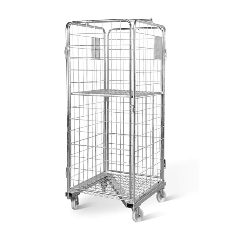 Wire Mesh Roll Container Trolley Customized Logistics Warehouse Handling Trolly Delivery Power Coating Folding Roll Container