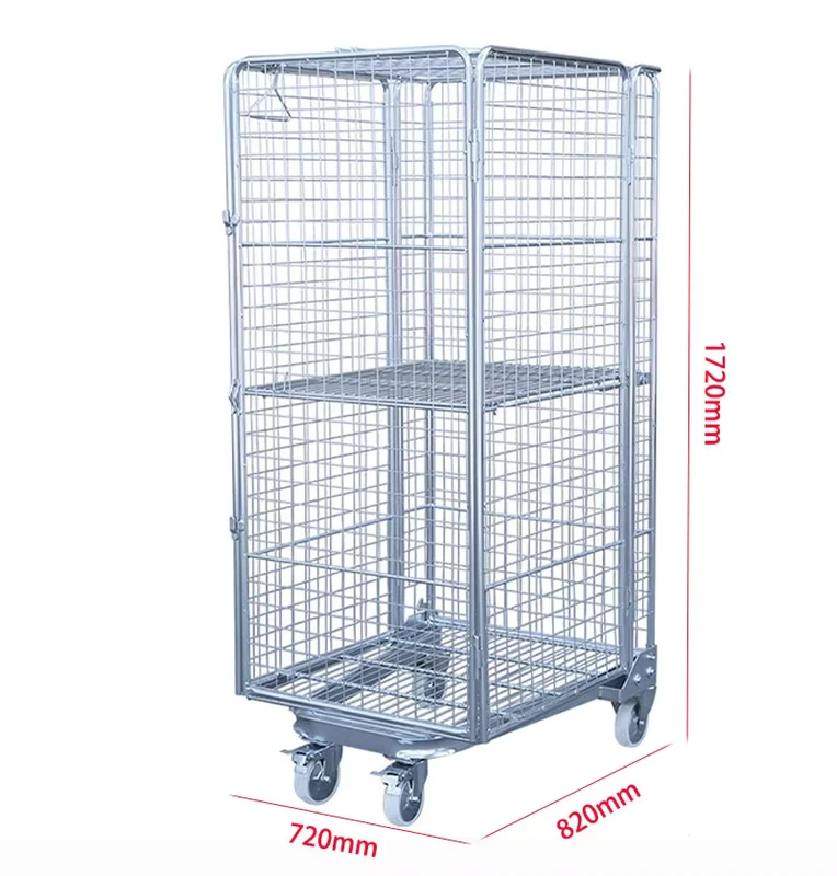 Wire Mesh Roll Container Trolley Welded Q235 Steel Electro Galvanized Zinc Plated Heavy Duty 500kg Capacity Foldable 50x50mm