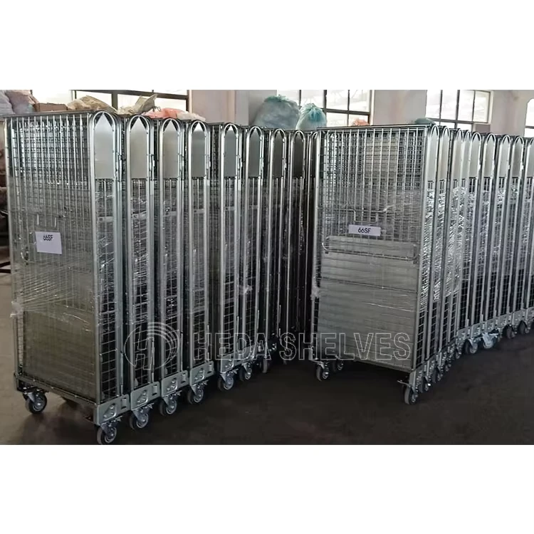 Wire Mesh Warehouse Roll Container Foldable Roll Trolley Logistic Cart