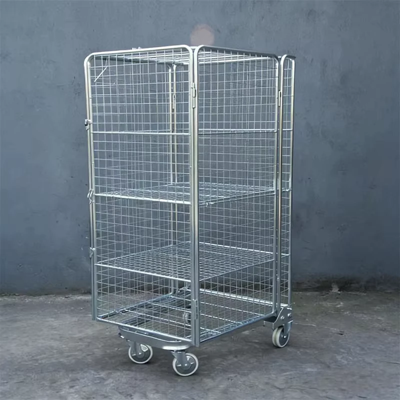 Wire Mesh Warehouse Roll Storage Container with Wheels Convenient Storage Solution