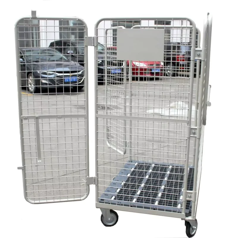 Wire Trolleys Roll Cages Roll Container Warehouse Carts Muite Layer Powder Coated Trolley Foldable Metal Folding Shopping Cart