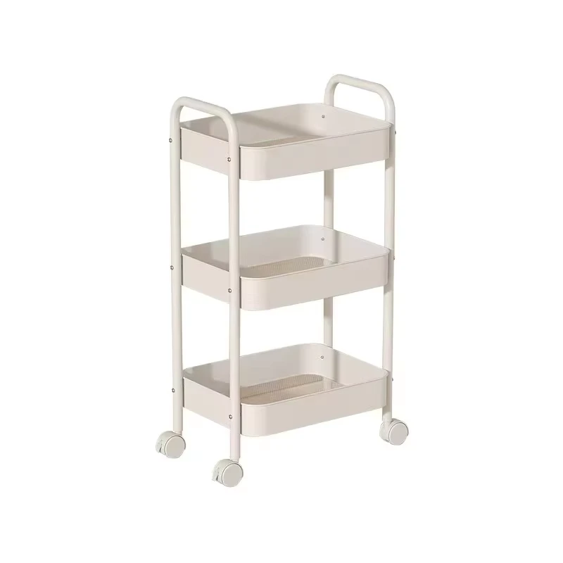 Wns Three Layer Carbon Steel PP Utility Cart Caster Wheels Standing Type Mobile Design Handle Storage Multifunction Living Room