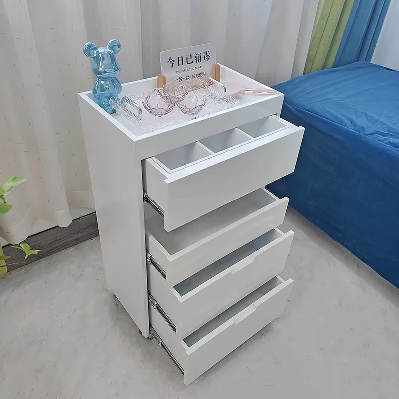 Wood Beauty Salon and Hair Salon Cart Skin Management Multi Drawer 4 Wheel Durable Storage Trolley