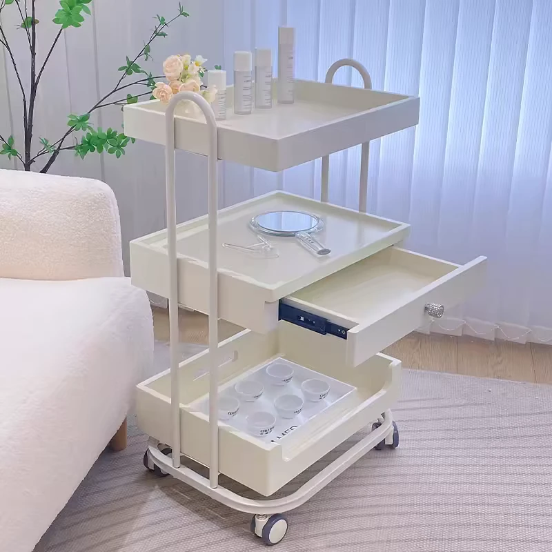 Wood Contemporary Design Beauty Salon & Hair Salon 4 Wheel Durable Trolley Mobile Storage Rack