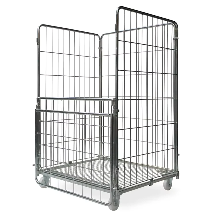 Workshop Folding Logistic Warehouse Zinc Galvanized Laundry Wire Mesh Cage Cart Trolley