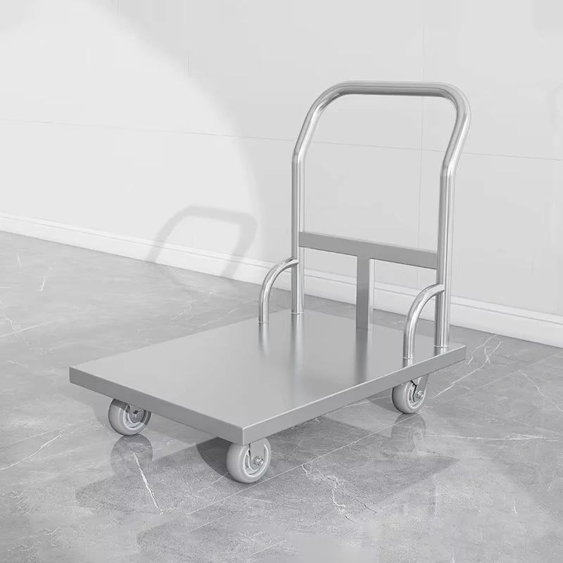 Workshop Trolley Heavy Duty Stainless Steel Utility Platform Cart with Wheels for Factory Warehouse Storage
