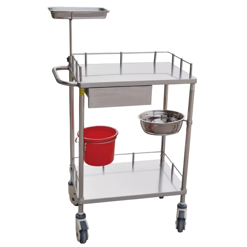 XINDA AB19 Hospital Furniture Mobile 304 Stainless Steel Medicative Cart on Wheels Multi Function Trolley with Waste Bin