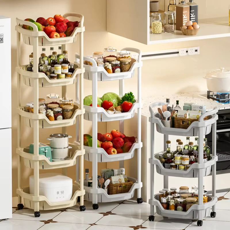 Xingsheng Multi Layer Household Storage Rack Wheeled Trolley Kitchen Snack Rack Floor Standing Mobile Living Room Made Plastic