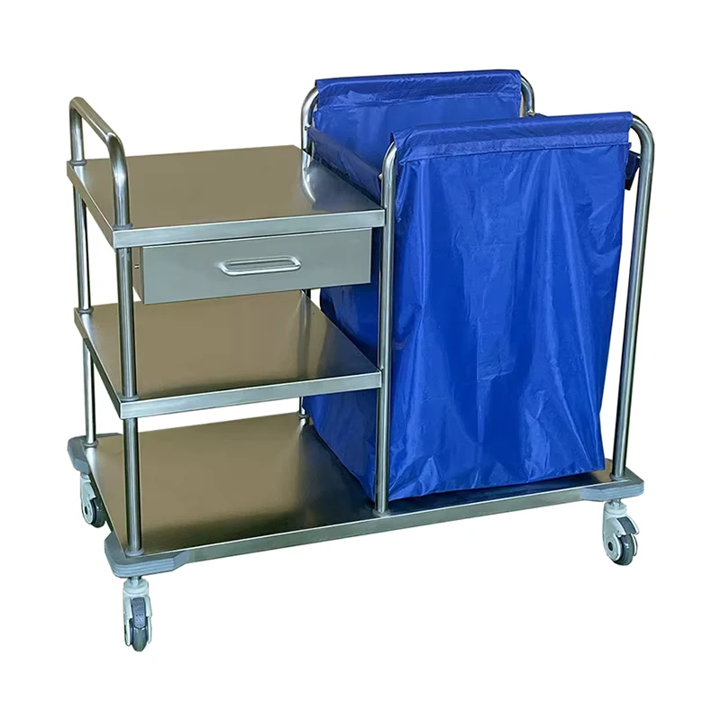 YFQ L08 Stainless Steel Multifunctional Hospital Laundry Trolley with 4 Silent Medical Castors Blue Hospital Furniture
