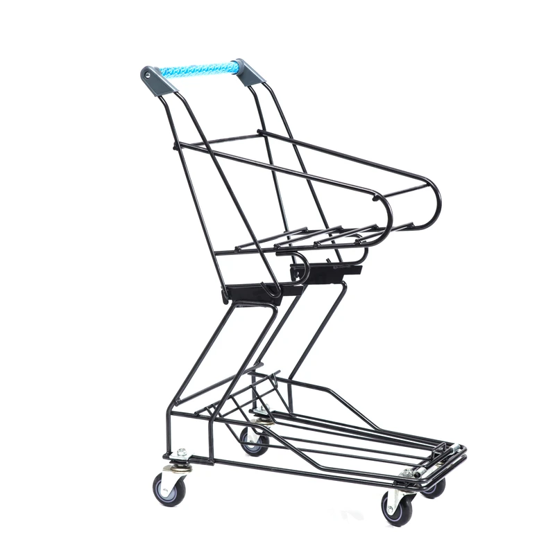 YOUB Folding Hand Trolley Two-Layer Shopping Basket with Powder Coated Zinc Lightweight Waterproof