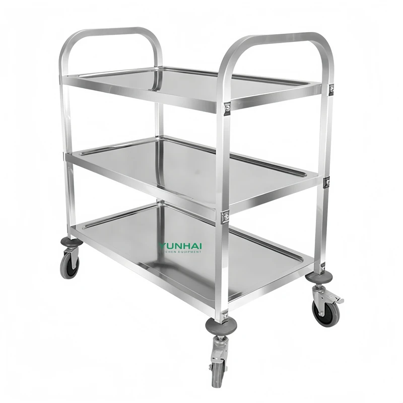 YUNHAI Durable Commercial 304 Stainless Steel Trolley with Customizable Color for Restaurant Food and Beverage Hand Service