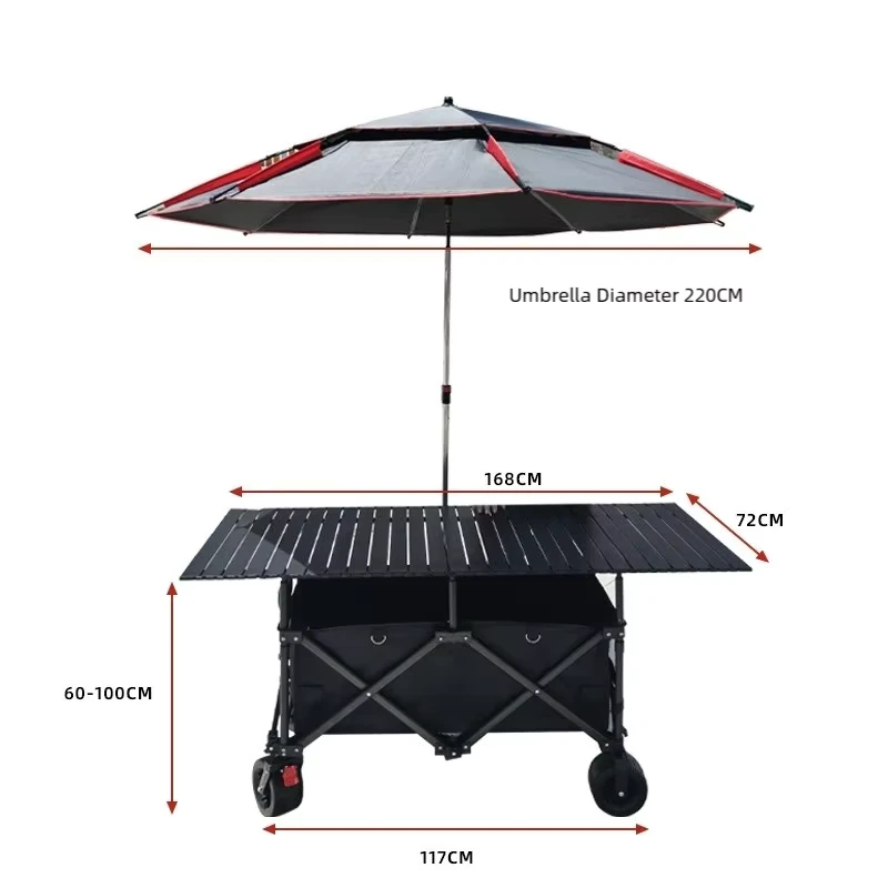 YX F1 53 Foldable Outdoor Stall Trolley with Enlarged Canopy Heavy Duty Wheels for Camping Night Market Vendor