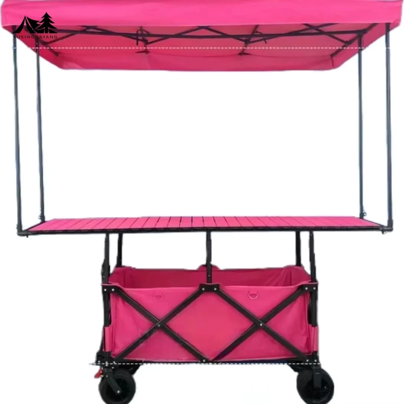 YX L1 9 Pink Domain Night Market Vendor Cart Foldable Wagon with Canopy All Terrain Wheels Mult Color Outdoor Stall Solution