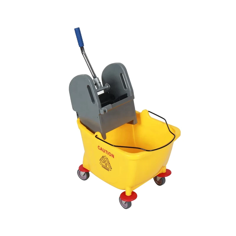 Yellow grey 32 liter PP Floor Mop Bucket Thickened Waterwheel Squeeze Washing Wringer Hotel High capacity Cleaning Tool Cart