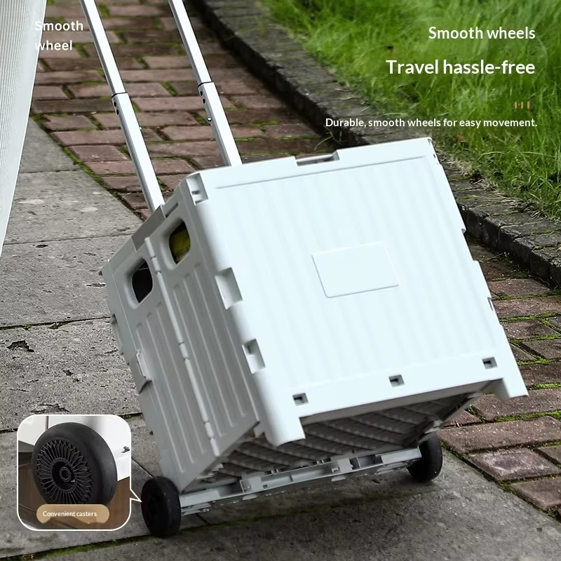 Younai Grocery Shopping Cart Lightweight Portable Small Trolley Home Use Hand Pulled Foldable Shopping Cart Trailer PP Material