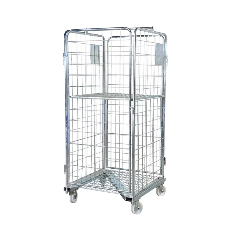 Z Frame Industrial Laundry Cart Collapsible Roll Cage Trolley Galvanized Steel Storage Container Four Wheel Material Handling