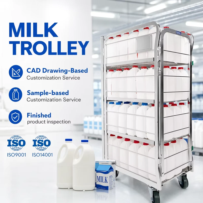 ZENDA Roll Cage Container Trolley Full Customization Steel Folding Storage Milk Dairy Trolley for Supermarket