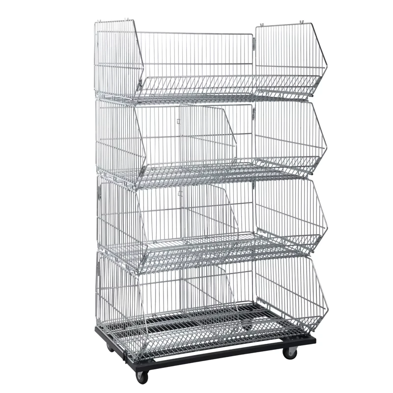 Zinc Folding Stacking Cage Heavy Duty Shopping Trolley Grocery Store Steel Trolley Supermarket Shopping Carts