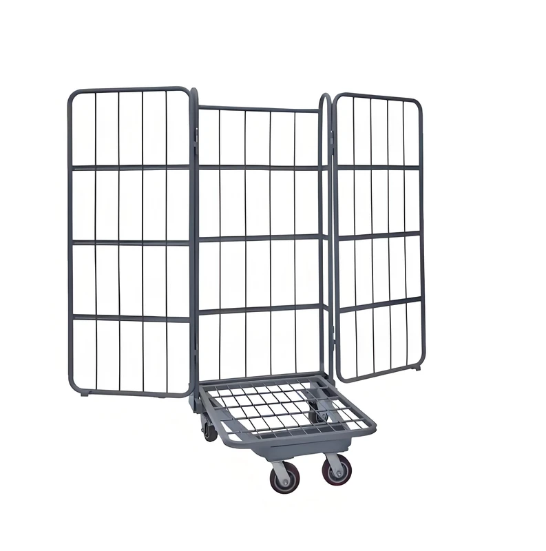 Zinc Plated Mesh Roll Container with 5” PU Wheels for Warehouse Logistics and Shopping Trolleys Carts